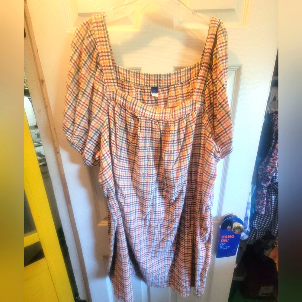 EUC miniture plaid square neck dress